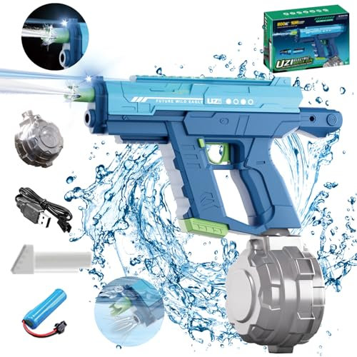 Shinybox Wasserpistole Elektrisch, Automatische Burst Wasserspritzpistolen mit LED-Licht, Automatische Wasserpistole mit Wasseraufnahme, Spielzeug Wasserpistole für Sommer, Strandparty, Pool(Blau)