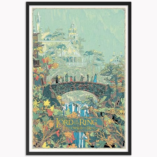 LXRTMDY Poster Herr des Ringes im Vintage-Stil, grüne Illustratio, Leinwand, Wandkunst, Retro-Filmposter für Raumdekoration, ästhetische Mittelerde, Wanddekoration, Bild, Wohnheim, Teenager,