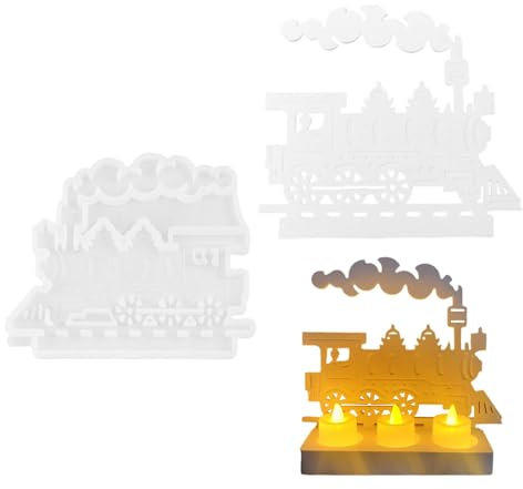 Zuasdvnk Zugformen aus Silikon – Gipsform Dampflok Form – Einsteck-Kerzenhalter, Ornamente, Silikonform, Gips, Beton, Harz, Kerzenständer, Heimdekoration,