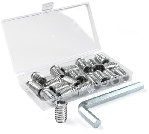 BOUMVID Dado Esagonale Incassato Inserti Filettati M10 x 25mm, 20 Pezzi Dadi Inserto di Fissaggio Viti a Esagono Filettato, Vite in Acciaio Zincato, Boccole Filettate per Legno per Mobili in Legno