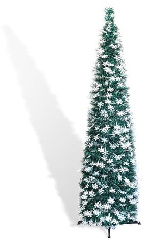 5ft Pop Up Tinsel Christmas Tree with Lights, Collapsible Artificial Pencil Xmas Tree with Shinny Sequins Reusable for Fireplace Home Office Indoor Holiday Party Decoration, White Green