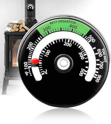 Thermomètre Magnétique pour Poêle à Bois et Cheminée - Tuyau et Dessus de Poêle pour Bûches et Granulés (Vert)