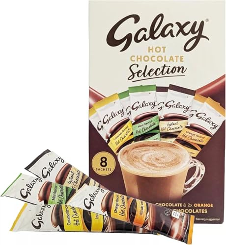 Galaxy Hot Chocolate Selection Powder Sachets, 8 x 25g, Caramel, Chocolate, Mint and Orange Flavours - Perfect for Christmas and Winter