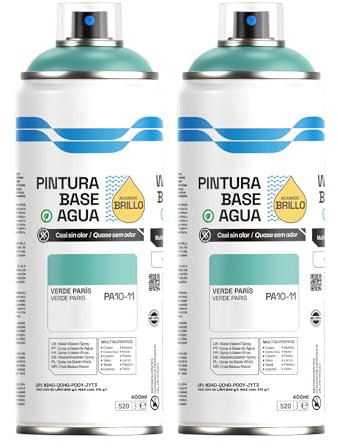 H HANSEL HOME Pintura Spray Base Agua 400ml - Para Muebles, Metal, Plástico y Madera - Ecológica y Sin Olor, Colores Duraderos - Verde París, 2 unidades