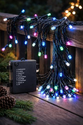 Home Supplies Direct LED String Lights Battery Operated Timer Fairy Outdoor Festive Christmas Xmas Party Display Illumination (Pastel (100 LED - 7M))