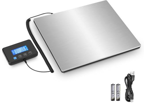 Drcowu 300kg Digital Shipping Scale, Heavy Duty Postal Scale with Hold/Tare, Large Platform, Separate Screen, Ideal for Small Businesses & Packages, Includes Battery & Charging Cable