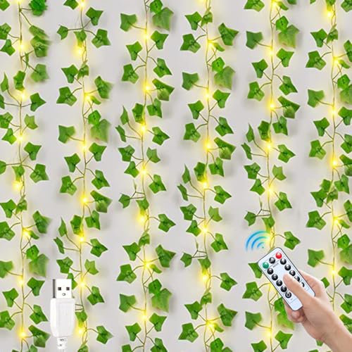 Efeu Lichterketten Vorhang Frühlingsdeko Innen LED Lichterkette Girlande Künstlich mit Timing-Funktion,Led Deko licht Blumengirlande Pflanzen Deko für Zimmer Deko Aesthetic Leuchtdeko (Ivy)