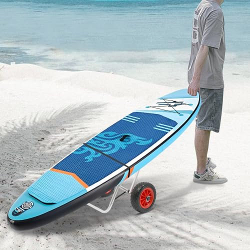 MDAfwecsa Carrello per kayak pieghevole in lega di alluminio – carrello per trasporto canoa con 3 supporti, ruote in PU da 10, capacità 80 kg, facile da montare e trasportare