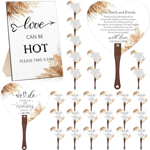 Cinnvoice 101 Pcs Wedding Favors for Guests Fans Gifts 1 Wedding Table Sign 100 Plastic Handheld Fans Thank You for Celebrating with Us Party Decor (Boho)