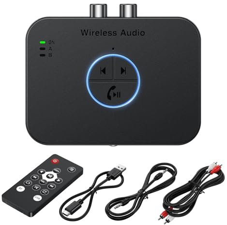 MoonShip Bluetooth 5.1 audio receiver, adapter without wire 4 in 1 for home stereo, HiFi sound, longue portée, 3D surround, aptX HD low latency, optical/RCA/AUX/3,5 mm/coaxial, with function