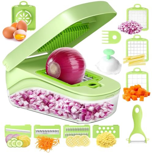 16Pcs Vegetable Choppers,Veggie Chopper,Mandoline Slicer,Multifunctional 16 in 1 Food Choppers, Kitchen Gadgets Vegetable Slicer Dicer Cutter Onion Mincer Cheese Grater (Green)