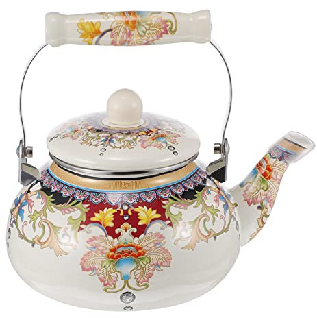 Abaodam Retro Enamel Kettle Vintage Printed Household Water Kettle Thicken Enameled Teapot for Tea Portable Lightweight Design for Daily Use