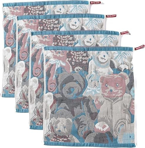 HOORDRY 100% Baumwolle Doppelseitig Küchentuch 4er-Set | Dekorative Küchentücher mit Aufhängeschlaufen Vielseitige Geschirrtücher für Zuhause,Küche und Bad,41x39C mit Bärenmotiv