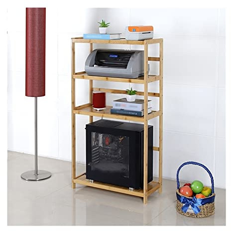 PC-Halterung für den Schreibtisch, mobiler Drucker für PC, 4 Ebenen mit offenen Regalen, Boden aus Bambus, für das Büro, Zuhause, feste PC-Halterung (natürlich, 59 x 26 x 105 cm)