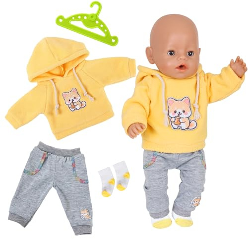 4 Stück Puppenkleidung für 36-43cm Newborn Baby Puppen, Kleidung Outfits für Baby Puppen, Welpe Hoodie, Hose, Socken, Hänger, Puppenkleidung für 14-17 Zoll BabyPuppen, Geschenke für Kinder Mädchen