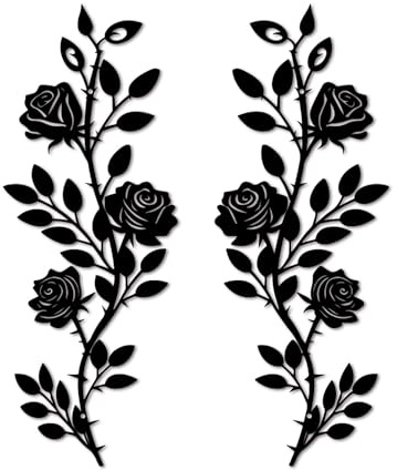 DUOOLN 2 Stück Metall Rose Baum Blatt Wanddekoration, lange Eisen-Schnörkel-Ranke, Wandkunst, rustikales Hängeschild, Blumenskulptur, für über der Tür, Wohnzimmer,Büro Innen Außendekoration-schwarz