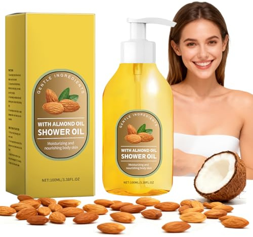 Huile De Douche À L’Huile De Coco, Gel Lavant Hydratant Pour Peaux Sèches Et Sensibles, Nettoyant Corporel Nourrissant À L’Huil/e D’Amande Douce,Absorption Rapide Sans Résidu Gras,Éclat Naturel (1pcs)
