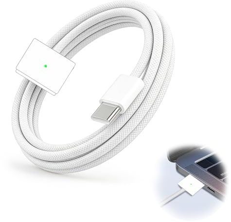 Wowsofty 140W USB‑C to MagSafe 3 Charging Cable 2 m for MacBook Pro 14/16 (M1/M2/M3/M4) and MacBook Air 13/15, Fast Charge Braided Magnetic Cable with LED Indicator, Durable Charger Cord
