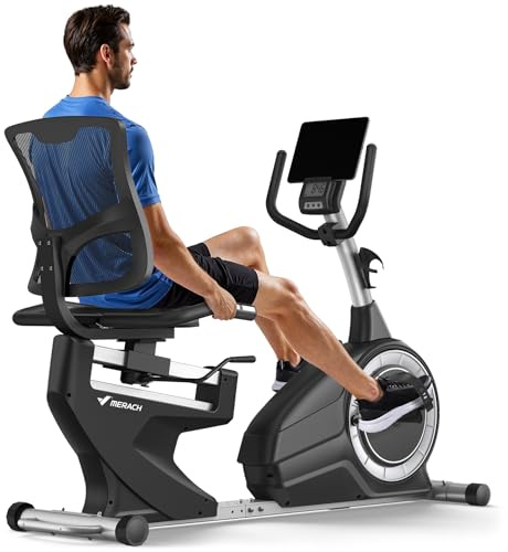 MERACH Liegeergometer für Zuhause mit 8 verstellbaren Widerstandsstufen, leichte kommerzielle Heimtrainer Fahrrad mit Smart Bluetooth, exklusiver App-Konnektivität, LCD-Display, Herzfrequenzsensoren