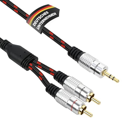 audio pirates 3,5mm-Klinke auf 2x Cinch RCA Hifi Stereo Kabel |5,0m| OFC Kupfer | OD: 6mm | 24K vergoldet | TV PC Tablet Subwoofer Verstärker Lautsprecher HiFi Heimkino | PERFORMANCE PLUS COLLECTION