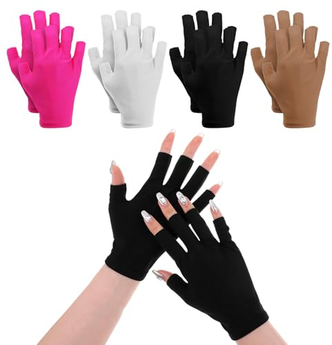 Bremorou 4 Pairs UV Nails Gloves For Gel Manicures, Fingerless UPF UV Light Protection Gloves, Anti UVA UVB Gel Nail Lamp Glove for Gels Nail Lamp for Prevent Hands from Harm for Women