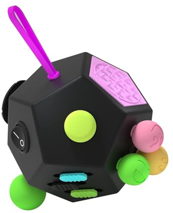 Fidget Dodecagon –12-Side Fidget Toys Cube Relieves Stress and Anxiety Anti Depression Travel Toy Stocking Stuffers for Kids Gifts for Children and Adults (B2 Black Colorful)