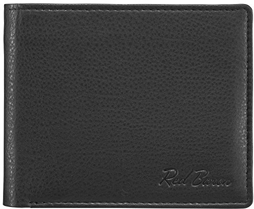 Red Baron Herren Geldbeutel aus echtem Leder mit Münzfach im Querformat Schwarz matt - Männer Geldbörse Portemonnaie - Brieftasche mit Fach für Einkaufswagenchip RB-WT-004-01