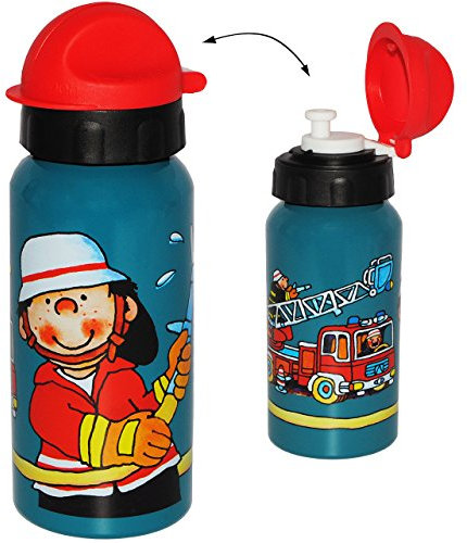 alles-meine.de GmbH Trinkflasche/Sportflasche - Feuerwehrmann & Feuerwehr - Alutrinkflasche - 420 ml - aus Aluminium - für Kinder Aluflasche 0,4 Liter/auslaufsicher - FLA..
