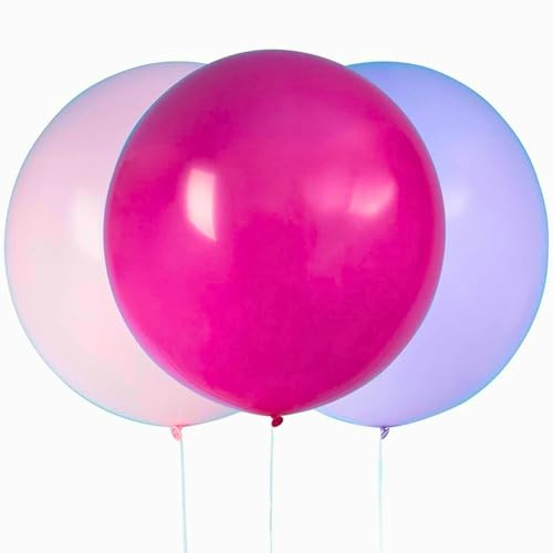 Pink & Purple Giant Latex Balloons (60cm) Pack of 3 - Premium Quality Party Decorations for Weddings, Birthdays, and Events