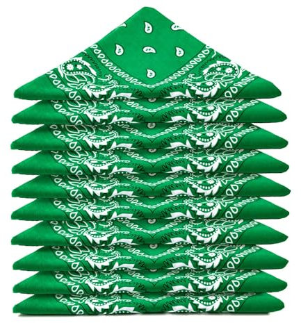 Karl Loven Bandanas 10er Pack 100% Baumwolle Paisley Halstuch Kopf Hals Schal (10er Pack, Grun)