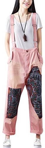 Youlee Donna Pantaloni larghi Denim Salopette tutine Pantaloni Style 21 Pink
