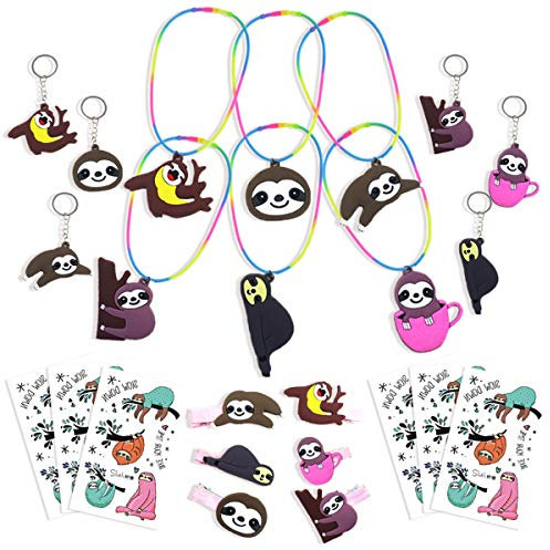 Kreatwow Faultier Party Favors Faultier Geburtstag Party Geschenke Kit für Faultier Tattoos Schlüsselanhänger Haarspangen Halskette für Baby Shower Supplies