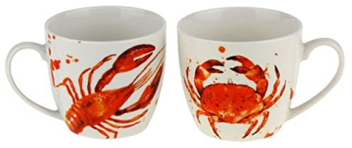 2 Becher Porzellan 2fach Hummer Krebs 450ml Geschenk Tasse Kaffeebecher Maritim Sealife Beach Nautical Home