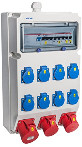 VOTHA® Wandverteiler - verdrahtetWEIMAR mit FI-Schalter Steckdose 230 V~ 8, CEE 16 A, 400 V~ 2, LS 16 A, 1-polig, C 2, CEE 63 A, 400 V~ ohne