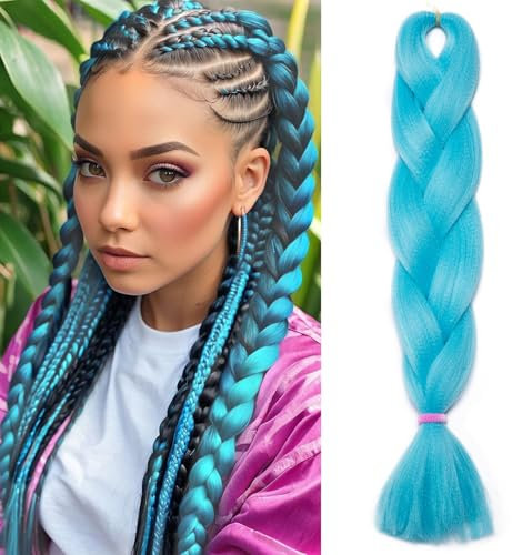 Silk-co Braids Extensions 60cm Kunsthaar zum Einflechten, 1 Stück Braids Haare, Crochet Hair Für Jumbo Braids Box Braid Twist Zopf Haarverlängerung Hellblau
