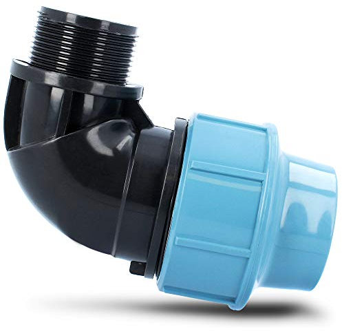PE Rohr Winkel Bogen 90° 50 mm x 1 1/4 Zoll Außengewinde | Trinkwasser Plast Kunststoff Wasseranschluss | Verschraubung Bewässerungssystem Fitting Kupplung Wasserrohrbogen | Anschluss Wasserleitung