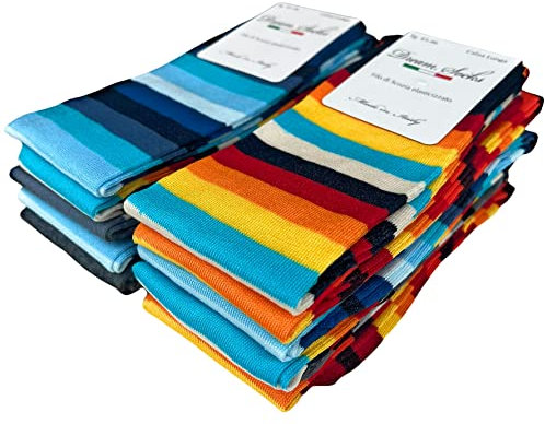 DREAM SOCKS Calze LUNGHE da Uomo in Cotone Filo Di Scozia Elasticizzate,Molto Leggere,Colorate-Disegnate-Tinta Unita,Made In Italy (39-42, 6 X Set. SPRING LINES)