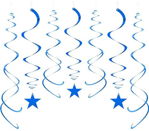 GAKA FAVOR 30 Stück Wirbel Deko Blau Stern Spiralen Girlande Folien Deckenhänger Stern DoppelSpiral Deko für Geburtstag, Hochzeit, Silvester oder Karneval Partydeko