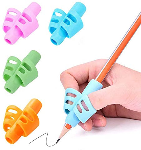 PLABBDPL Set de 4 Gripps Aide écriture Guide Doigt Ergonomique à l’écriture, Pour Crayon pour Enfants Étudiants (Vert, Rose, Bleu, Orange)