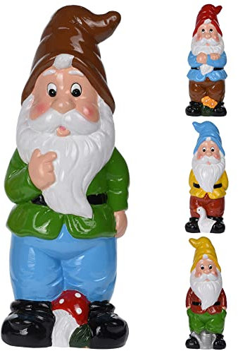 Vilde Gartenfigur Dekofigur Gartenzwerg aus Keramik robust farbenfroh mit brauner Mütze wetterfest 30 cm