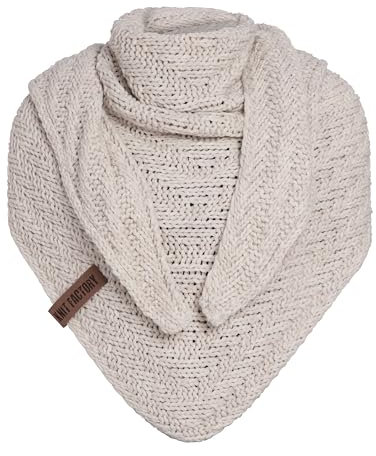 KNIT FACTORY - Dreiecksschal Sally - Damen Strickschal mit Wolle - Grob gestrickten Schal - Hochwertige Qualität - XXL Schal - 220x85 cm - Beige