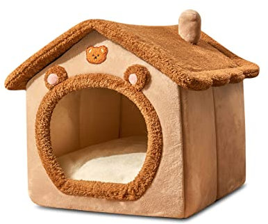 Galatée Katzenhöhlenbett, Waschbares Hundebett, Warmes Und Gemütliches Katzenhaus, Faltbar Bequemes Haustierkatze, Hundebett Mit Abnehmbarem Kissen(M, Braun)