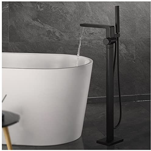 Ksunun Robinet De Baignoire Ilot Autoportante,Mitigeur Baignoire Ilot Autoportante,Robinet Baignoire îLot Robinetterie sur Pied,Montage Au Sol Robinet De MéLangeur De Douche avec Douchette,Noir