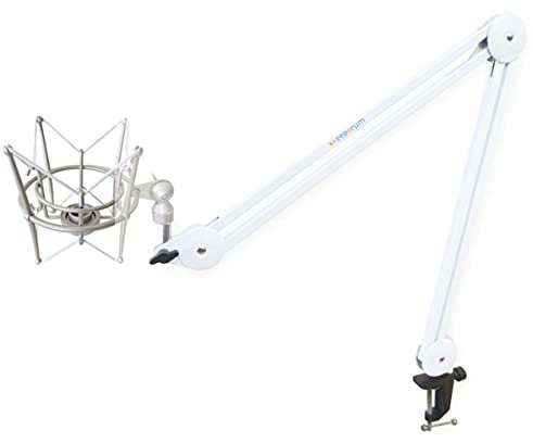 keepdrum MS138 WH Mikrofonarm Stativ Weiss + MS088 Shockmount Mikrofon-Spinne für Kondensator-Mikrofone