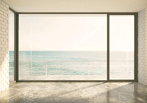decomonkey Premium Fototapete Fenster zum Meer 350x256 cm XXL Design Tapete Fototapeten Vlies Tapeten Vliestapete Wandtapete moderne Wand Schlafzimmer Wohnzimmer Fensterblick Landschaft