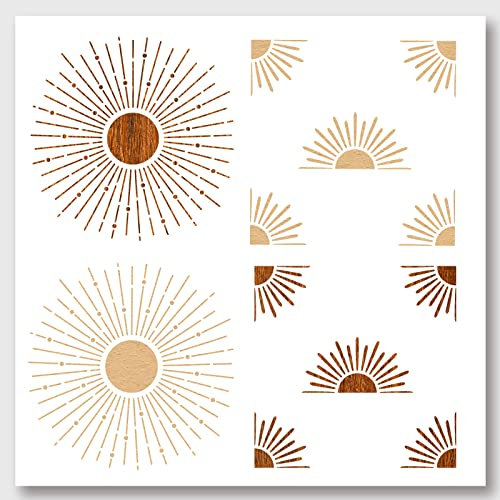 NBEADS 2 Stück Sonnenstrahl Malen Schablonen, 30x30cm Sonnenschablonen PET Wiederverwendbare DIY Kunst Malvorlagen Quadratische Schablonen zum Malen auf Holz Leinwand Papier Möbel Wand