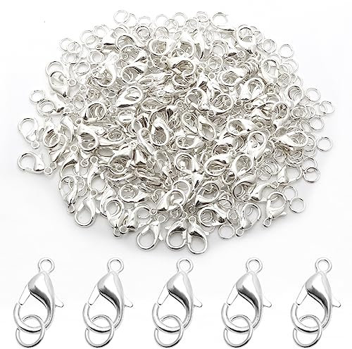 300 Pcs Lobster Clasps and Jump Rings (100 Clasps and 200 Rings), Jewellery Making Lobster Clasps Kit, for DIY Bracelet Necklaces Choker