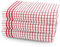 Velosso Large Checkered Chunky Kitchen Tea Towel Bundle Set Quality Cotton Soft and Absorbent Dish Towels, Tea Towels with Embroidery (Red, 3 Pack)