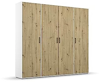 Rauch Möbel Voyager Kleiderschrank Drehtürenschrank, Eiche Artisan/Alpinweiß, Holz, 4-türig, inklusive 1 Kleiderstange, 7 Einlegeböden BxHxT 187x194x53 cm