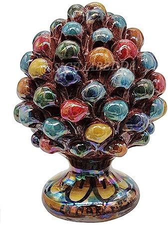 sicilia bedda - Pigna Siciliana in Ceramica di Caltagirone - Piede Decorato - 100% Artigianato Siciliano (Altezza 12 Centimetri, Arlecchino Madreperla)